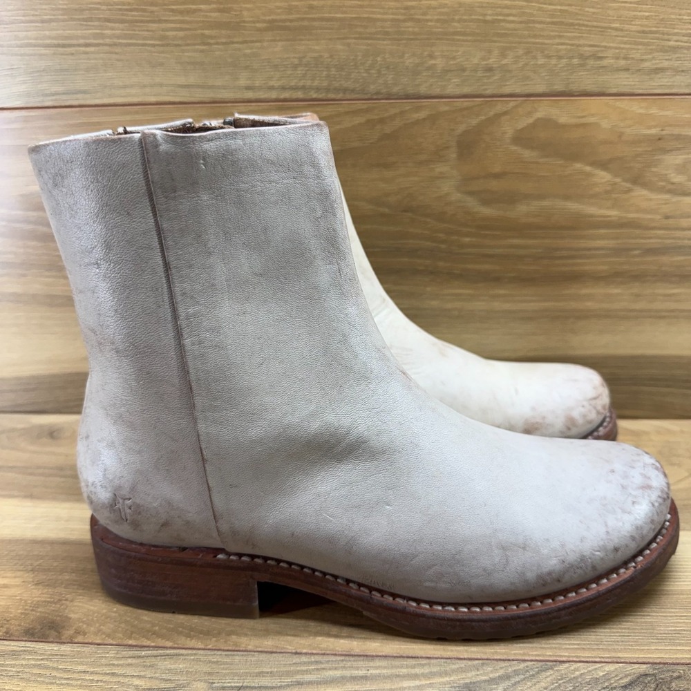 FRYE Veronica Zip Ankle Boots Womens 8 White Tan Boho Artesian Zip Distressed